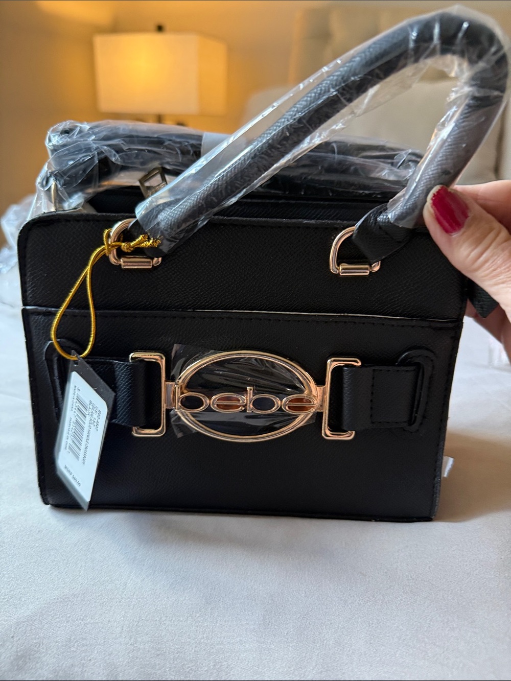 bebe Black Mini Top-Handle Satchel with Gold Logo Accent